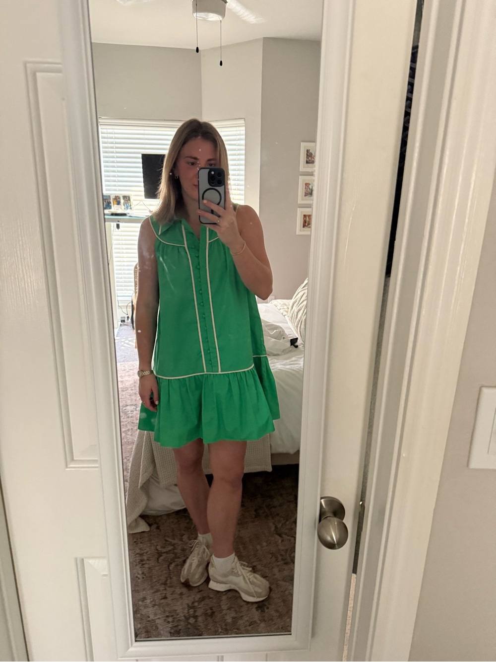 TCEC Green Sleeveless Button-Front Ruffle Mini Dress